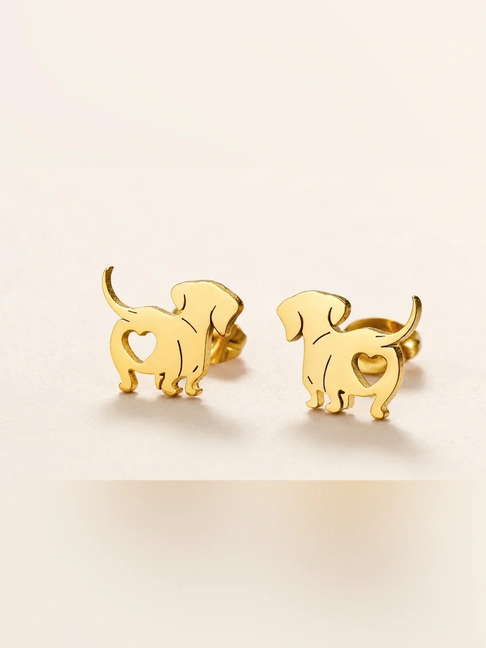 Gold Dog Heart Stud Earrings - Pet Lover Jewelry